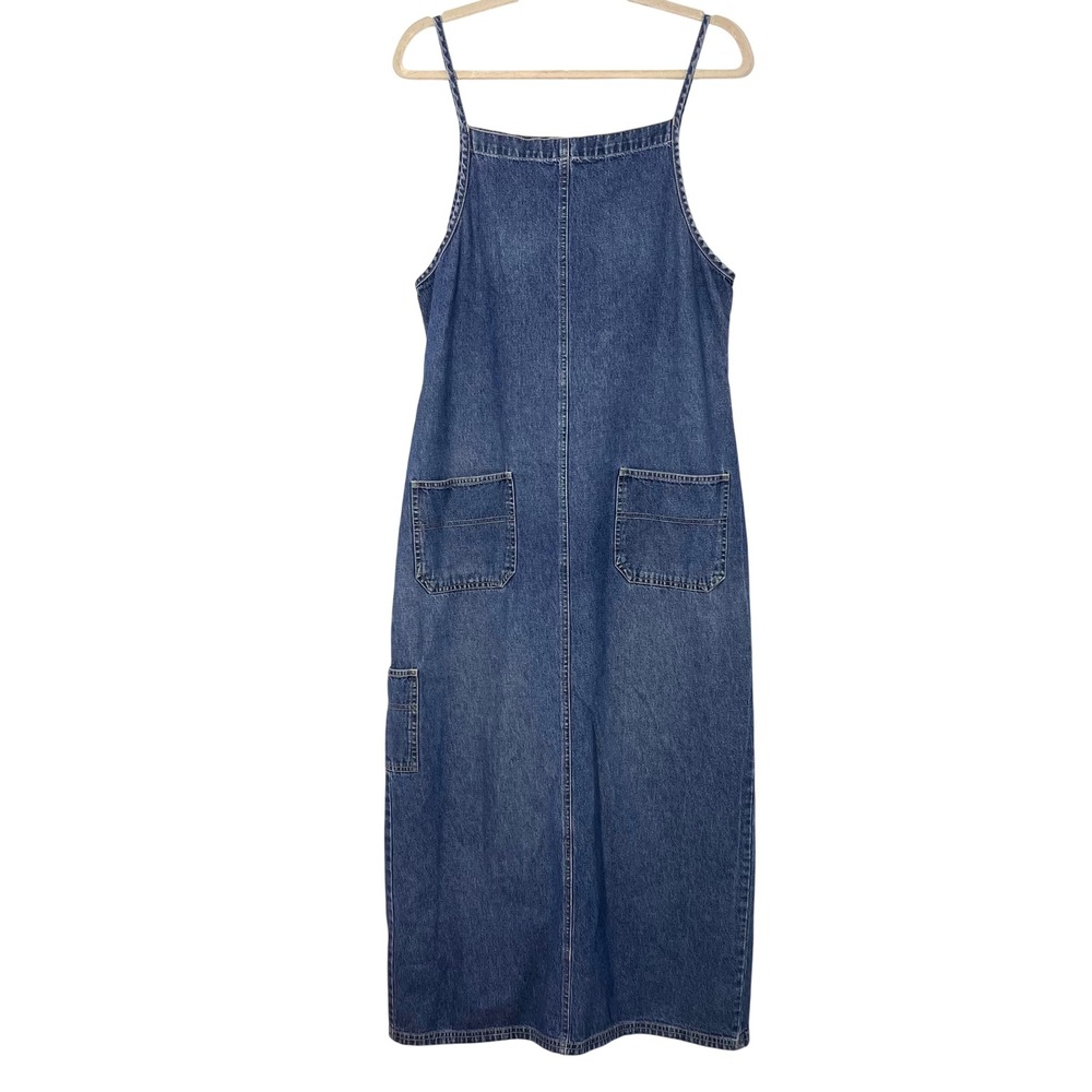 Vintage Denim Maxi Pinafore Dress Size M‎ TRUE BLUE Western Country Casual
